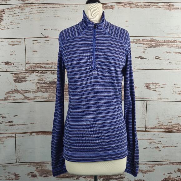 Smartwool Women's Classic Thermal Merino Base Layer 1/4 Zip Purple Stripe FLAW - Picture 1 of 11